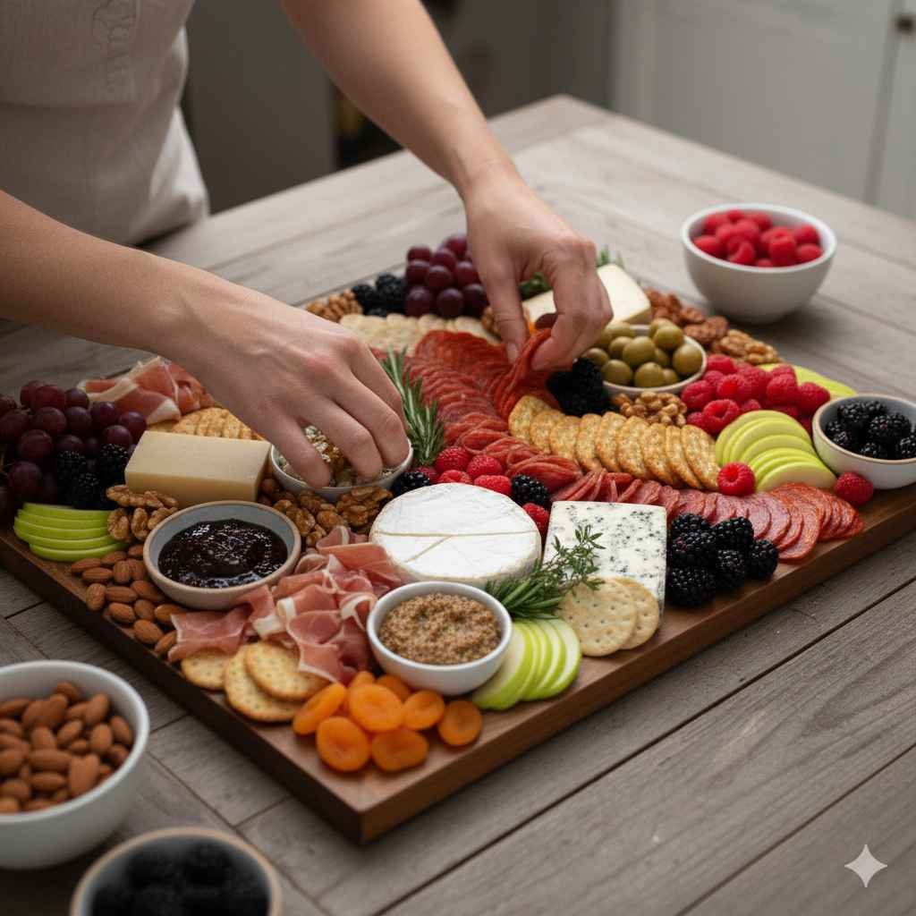 Step-by-Step Assembly Scene of Charcuterie Board