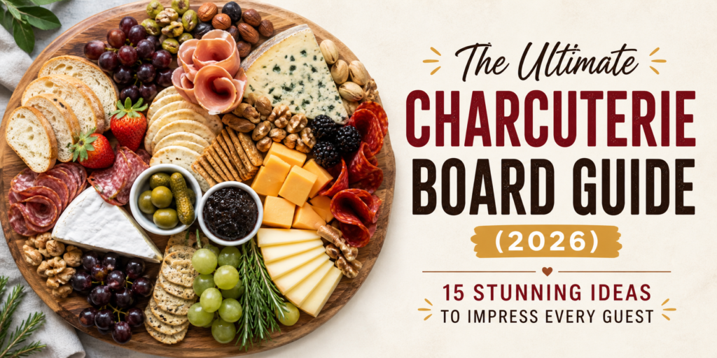 Ultimate charcuterie board guide 2026 with assorted meats, cheeses, fruits, crackers, and nuts arranged on a wooden serving board